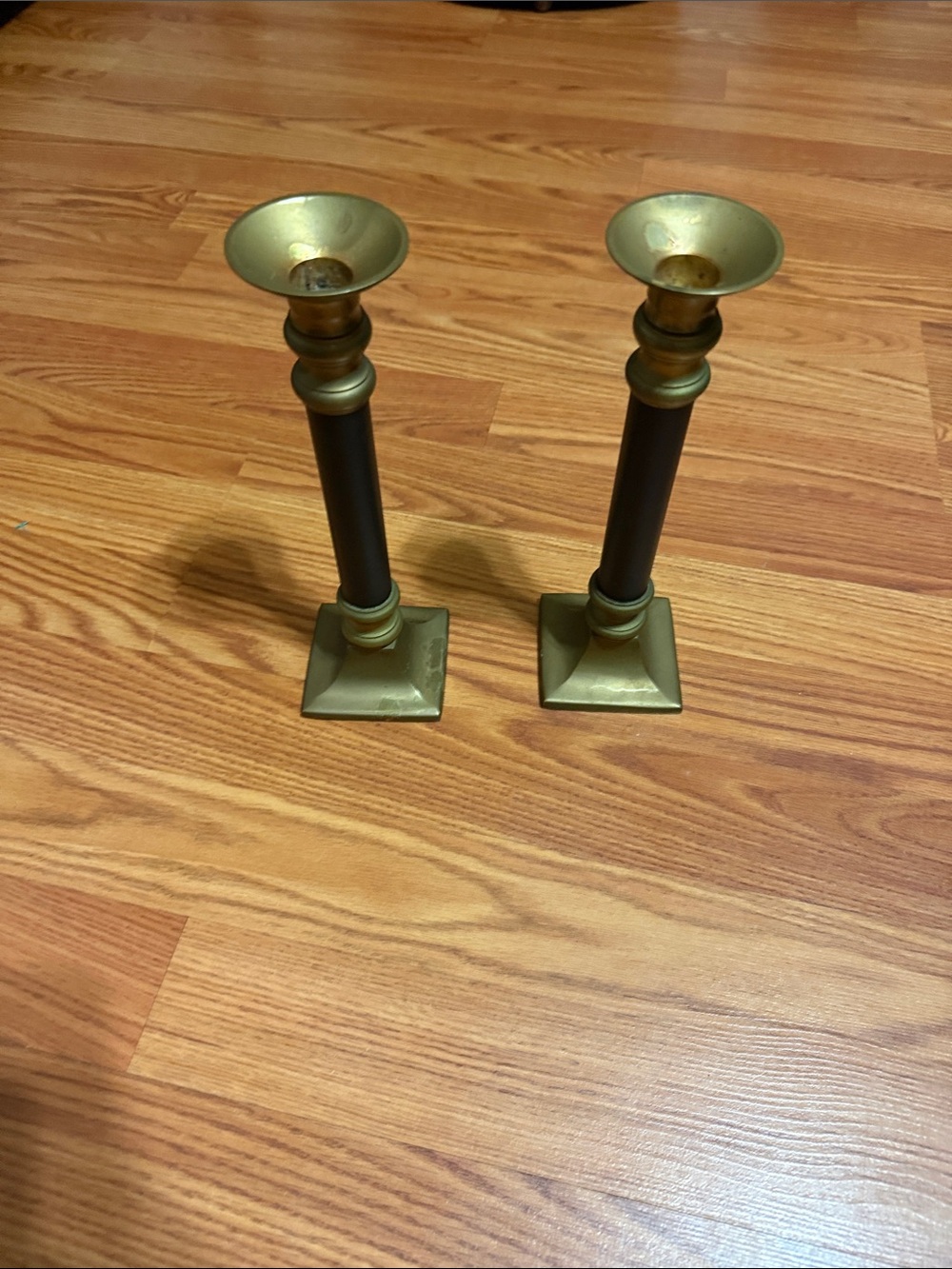 Brass and Black Pillar Candlestick Pair - Classic Home Accents